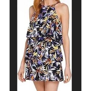Fit 4 U A288587 16 Tropical Hi-Neck Double Tiered Romper Swimsuit One Piece New